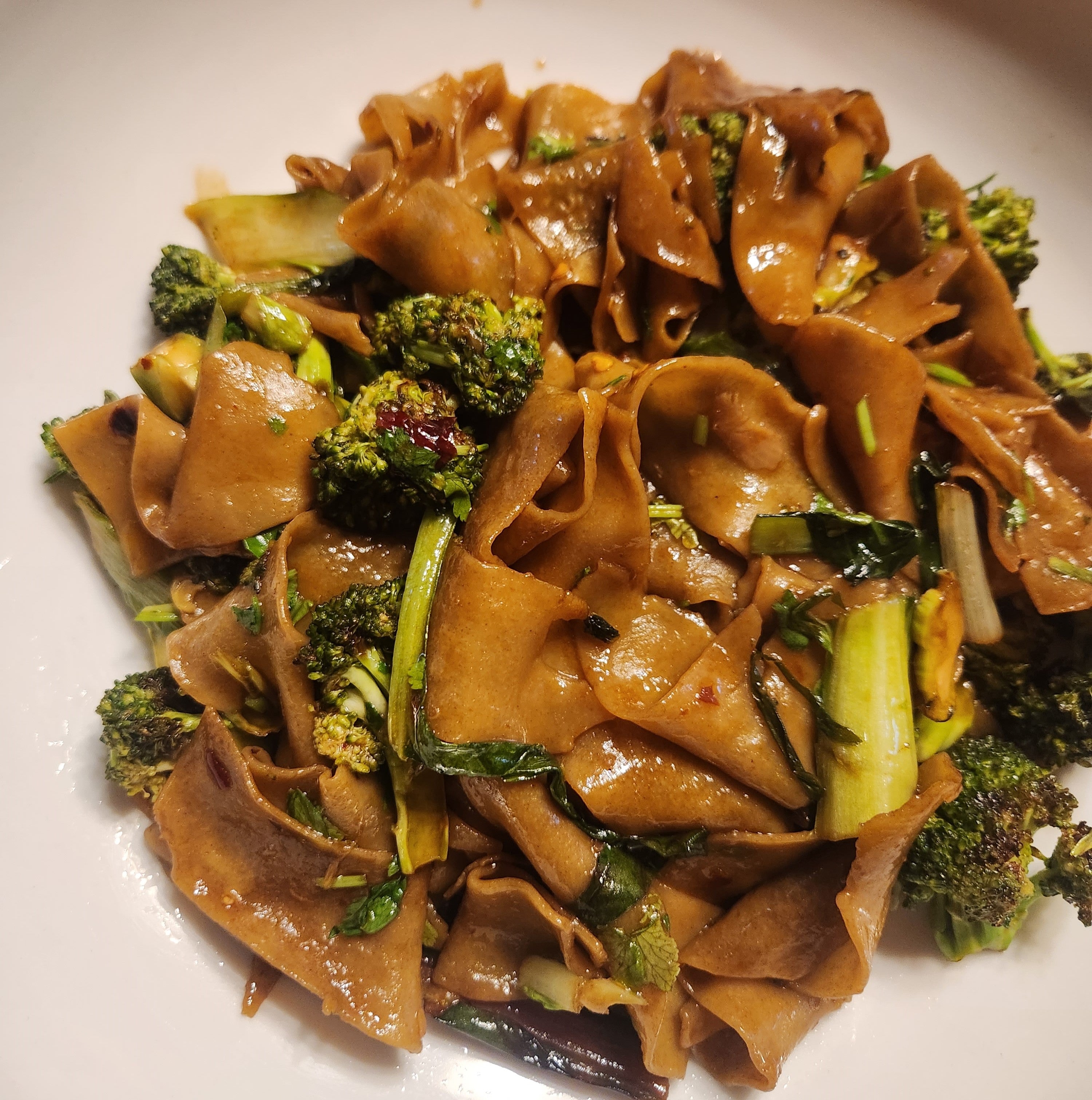 Pappardelle fresh pasta in a pad see ew thai style stir fry recipe
